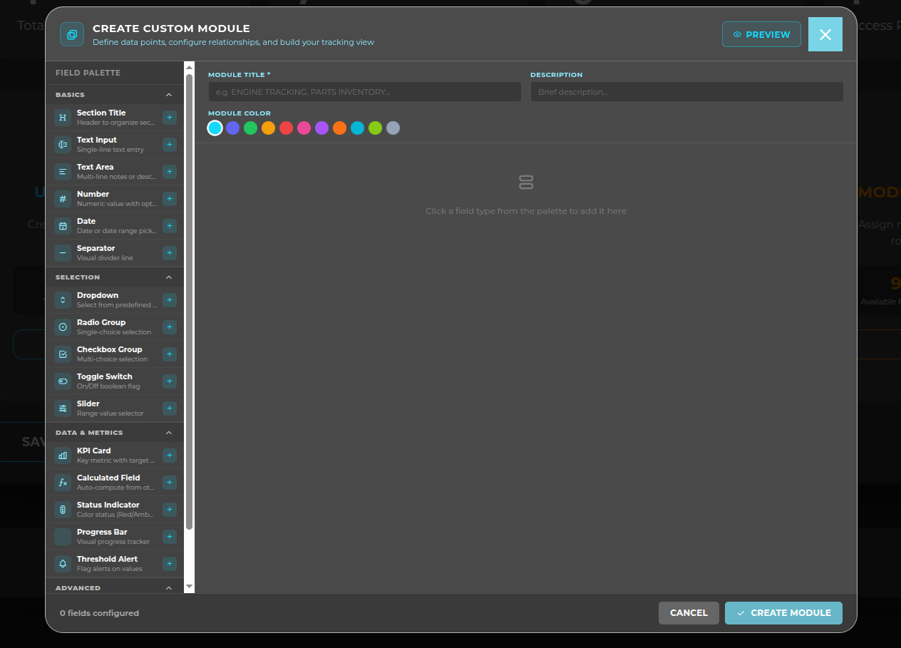 Custom module builder preview